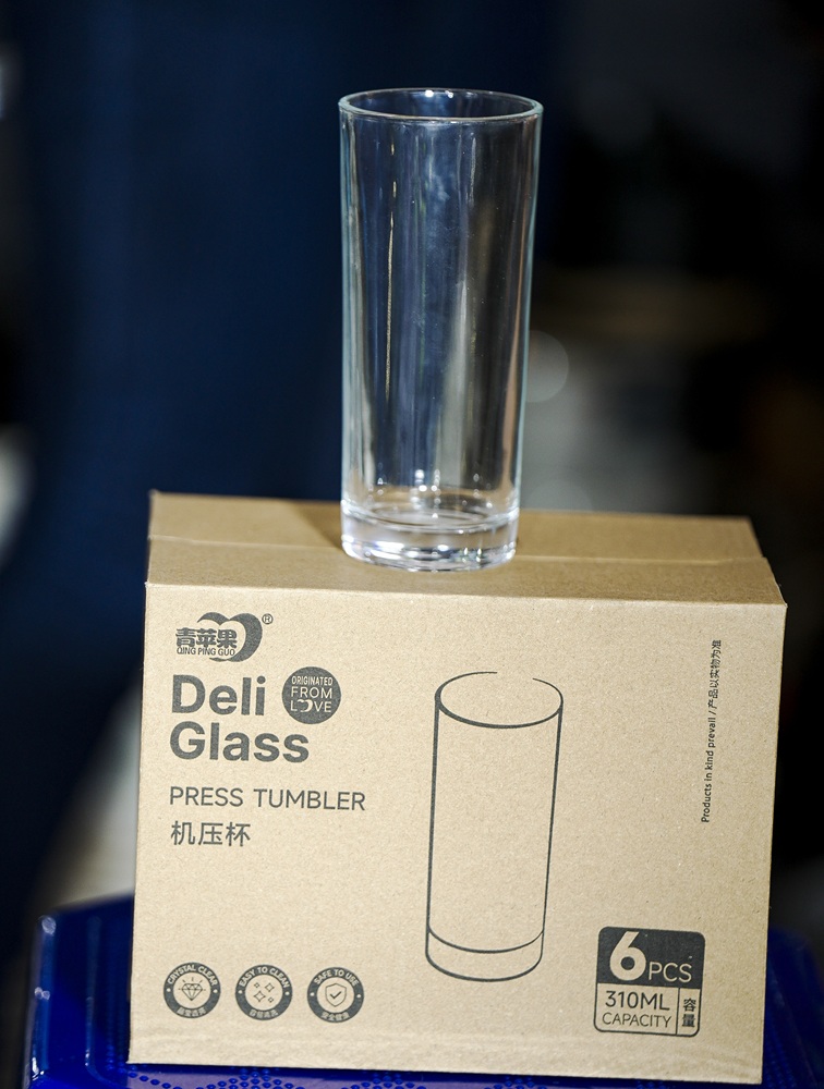 Deli Glass Press Tumbler Set – 6 Clear Cups (310ml)