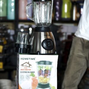 HOMETIME 2-in-1 Electric Blender – 5-Speed with Pulse + Grinder Attachment