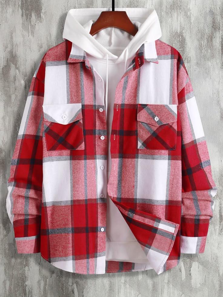 Plaid flannel shirt with flap pockets